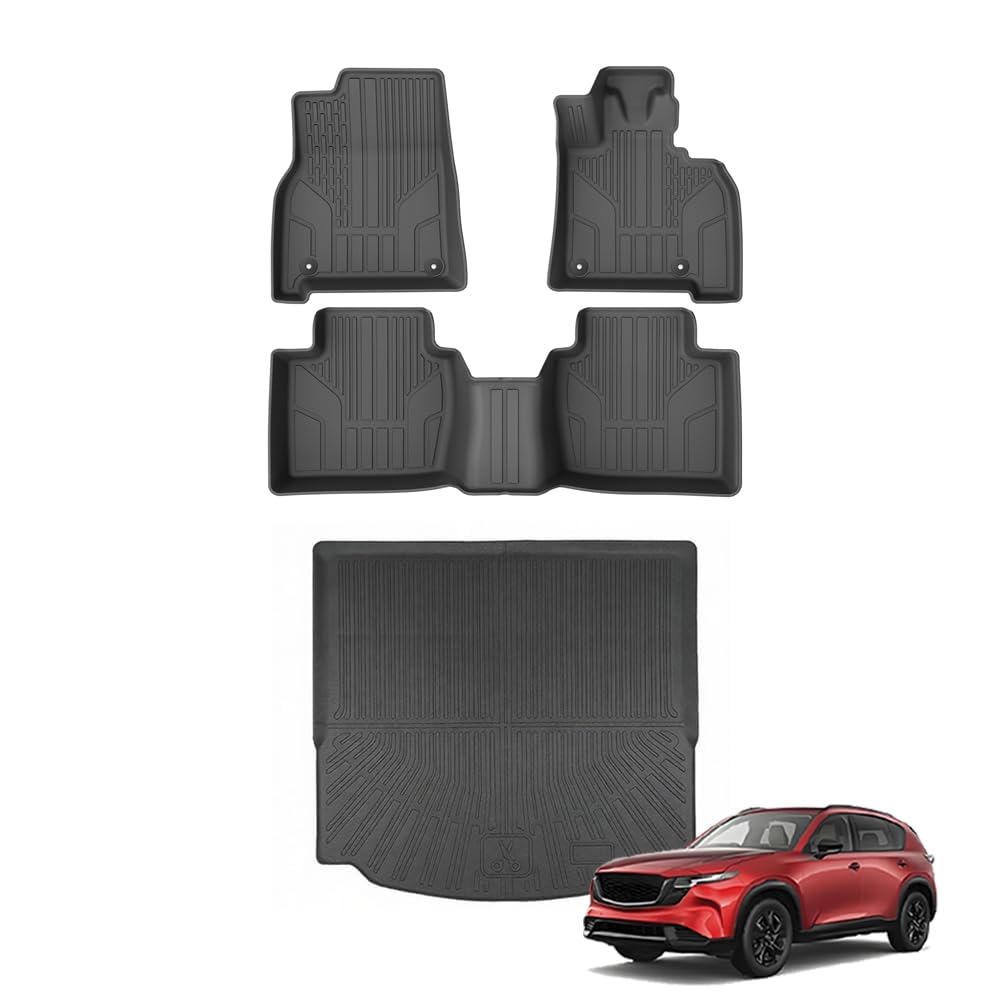 Коврик в багажник и на пол для Mazda CX-5 (3-е поколение, KM-серия, с мая 2026 г.) — 3D-коврики TPE, водонепроницаемые, простые в уходе (для 1–2 ряда сидений + коврик в багажник)