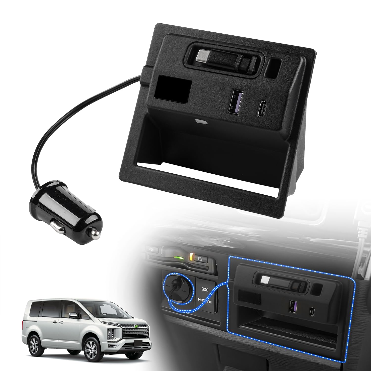 [Новая модель] ACE LIGHTING Новый расширительный блок питания DELICA D5, 1 USB-порт QC3.0, ABS материал черный 1 шт. (рулонный кабель Type-C длиной 85 см с возможностью расширения)